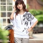 2016 New M 3XL Fashion Plus size T Shirts Women Loose t-shirts Cotton O-neck Printed Tops Batwing Short Sleeve Vetement Femme