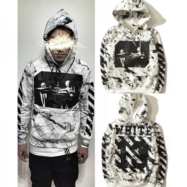 2016 New Off White 13 Letters Men Skull Printed Hoodie Hip Hop Sweatshirts With Hood Male Streetwear Cotton Hoodies