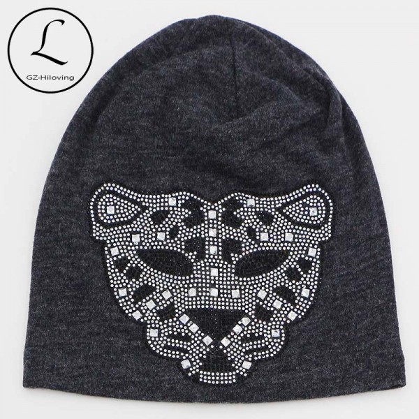 2016 New Rhinestone Oversized Beanie Hats For Women Girls Leopard Cotton Polyester Beanie Hats For Women Winter Knit Beanies Hat