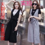 2016 New Spring Fashion Solid V-Neck Streets Oflt Wide-legged Trousers Suspenders Dresses Black Rice White 1332