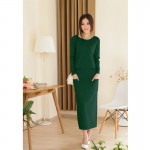 2016 New Spring and Autumn Female Round neck Floor-length Cashmere Sweater  One-piece Dress Casual Solid Knitting Women Dress