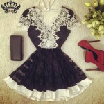 2016 New Summer Style Women Fashion Short Sleeve Vintage Sexy Party Dress V-neck Slim Casual Elegant Lace Dress A-line Dress
