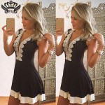 2016 New Summer Style Women Fashion Short Sleeve Vintage Sexy Party Dress V-neck Slim Casual Elegant Lace Dress A-line Dress