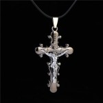 2016 New Trendy Men Jewelry Gunblack Plated Initial Letters Carved Imitation Titanium Steel Gothic Jesus Cross Pendant Necklace