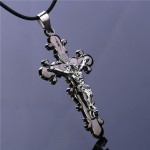 2016 New Trendy Men Jewelry Gunblack Plated Initial Letters Carved Imitation Titanium Steel Gothic Jesus Cross Pendant Necklace