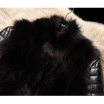 2016 New Winter Real Fox Fur Coat Long Sleeve Genuine Leather Jackets Women's Slim Gradient Medium-long Jacket Free Shipping
