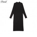 2016 New Winter Women Female Straight Casual Long Sweater Knitting Dresses Turtleneck Black White Plus Size Dresses Women