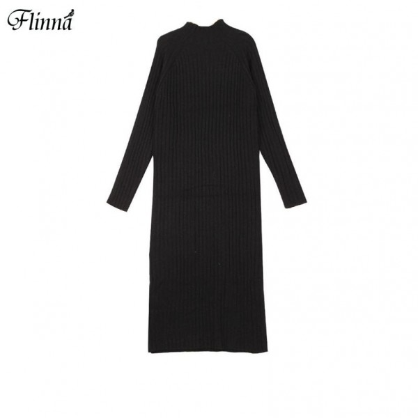 2016 New Winter Women Female Straight Casual Long Sweater Knitting Dresses Turtleneck Black White Plus Size Dresses Women