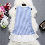 2016 New Women Clothing Sleeveless Striped Printed Ruffle Hem Patched Ladies Casual Long Blouses Short Dress