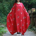 2016 New Women Floral Gown Ethnic Robe Long Sleeve Slub Cotton Dresses Embroidery Bud Dress Vestido Longo Jurken Elbise