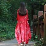 2016 New Women Floral Gown Ethnic Robe Long Sleeve Slub Cotton Dresses Embroidery Bud Dress Vestido Longo Jurken Elbise