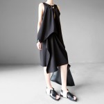 2016 New Women dress 924 Design Wind On Irregular Stereo Clipping Layers Dresses Gray Black 5176