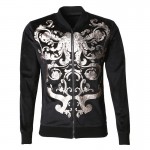 2016 New winter sweatshirt men hip hop zipper bronzing printing short black jacket coat Zipper Jacket Mens baseball uniform