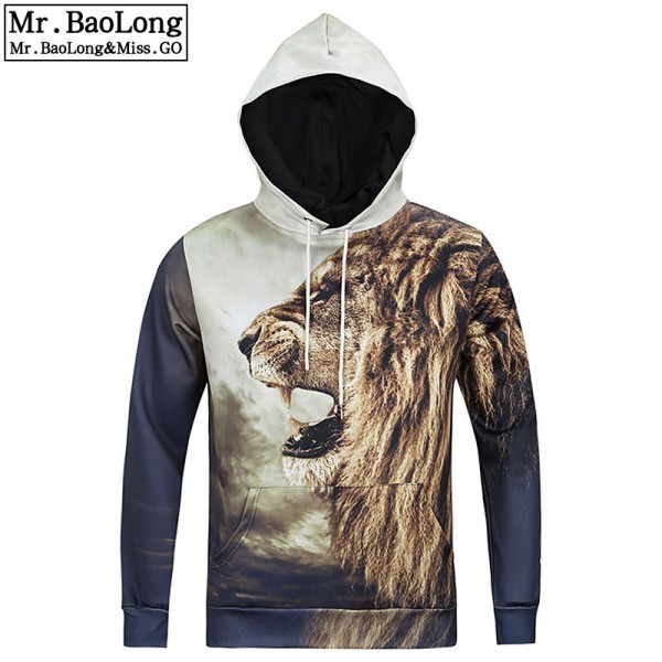 2016 Newest Men Sweatshirt Autumn/Winter Fashion Hoodies 3D Animal Lion Print Sweatshirt Rap Hip Hop Hooded Pullover #L6001