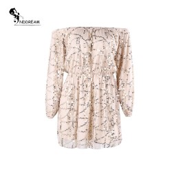 2016 One word shoulder short sleeve sexy  gold sequin dress  4112 Free Shipping