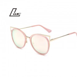 2016 Pink vintage Mirror female Women Cat Eye Sunglasses Brand Designer Cute ladies Sun glasses for women Oculos Feminino