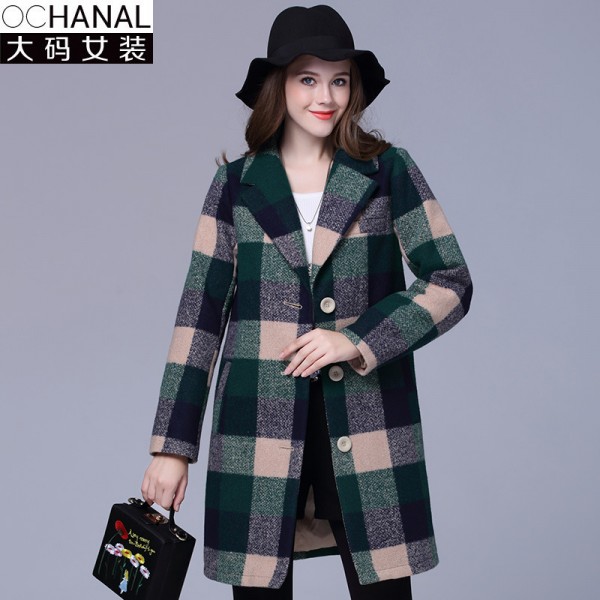 2016 Plaid winter coat women large size wool coats new woolen coat thick plaid wool coats casaco feminino