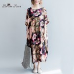 2016 Plus Size Dress Women's Printing Long Dress Romantic Big Flower Floral Printed Summer Maxi Dresses(BelineRosa HS0082)