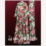 2016 Runway Maxi Dress High Quality Women's Long Sleeve Sequined Beading Rose Floral Bird Printed Long Dress With Scarf