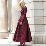 2016 S-XXXL Luxury Jacquard Women Long Sleeve Max Dress Muslim Elegant O neck Ankle Lnegth Peated Dresses Plus Size XXL 3XL