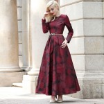 2016 S-XXXL Luxury Jacquard Women Long Sleeve Max Dress Muslim Elegant O neck Ankle Lnegth Peated Dresses Plus Size XXL 3XL