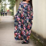 2016 Spring Autumn Style Casual Dress Women 4XL  Robe Vintage Print Long Loose Cotton Linen Women Maxi Dress robe