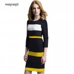 2016 Spring and Autumn section of the round neck short sleeve high waist stitching was thin package hip pencil dress