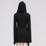 2016 Steampunk Gothic Splicing Long-sleeved Dress Hooded Women Cultivate One's Morality Show Thin Pure Colour Black Women Dress