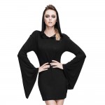 2016 Steampunk Gothic Splicing Long-sleeved Dress Hooded Women Cultivate One's Morality Show Thin Pure Colour Black Women Dress