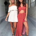 2016 Summer Beach Style Sexy Boho Maxi Long Women Dress Red Print V Neck Bows Side Split Hollow Out Off Shoulder Vestidos