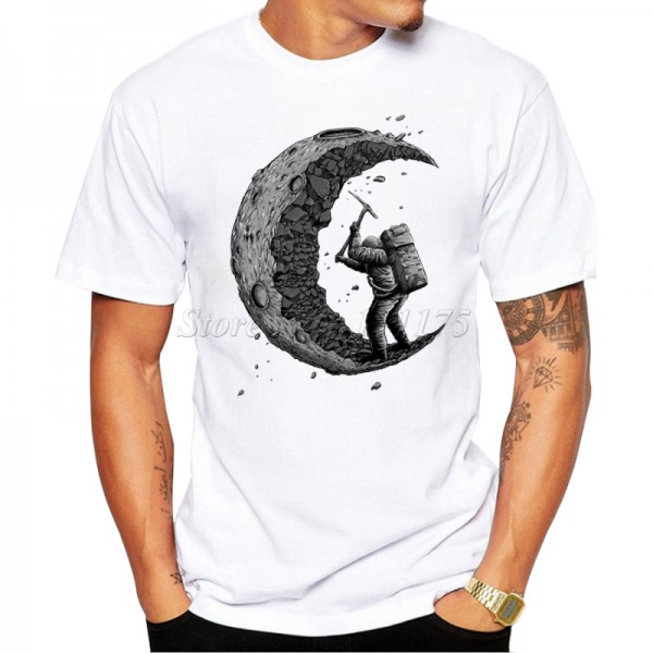 2016 Summer Fashion digging the moon Design T Shirt Men's High Quality Custom Printed Tops Hipster Tees