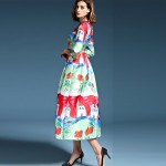 2016 Summer New Fashion Daily Women's Half Sleeve Childlike Crayon Printed New Ball Gown Midi Dress