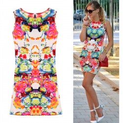 2016 Summer Printed floral dress Sexy Slim Women Dress New Fashion O-Neck Novelty Dresses Graffiti Mini Dress Party dresses