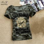 2016 Summer Tops Grown Pattern T Shirt Women Camouflage Military Uniform Slim Tee Shirt Femme Plus Size Camisetas Mujer M~3XL