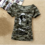 2016 Summer Tops Grown Pattern T Shirt Women Camouflage Military Uniform Slim Tee Shirt Femme Plus Size Camisetas Mujer M~3XL