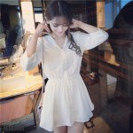 2016 Summer Women Dress Long Sleeve Waist Elastic Chiffon Brief Casual Dress For Women Casual T Shirt Dresses LQ18