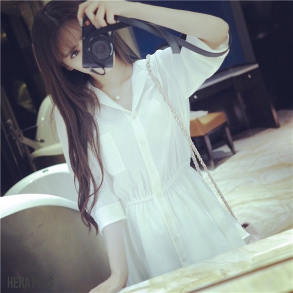 2016 Summer Women Dress Long Sleeve Waist Elastic Chiffon Brief Casual Dress For Women Casual T Shirt Dresses LQ18