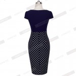 2016 Summer Women Patchwork Contrast Polka Dot Dress Wear To Work Short Sleeve Casual Sheath Elegant Bodycon Pencil Dresses B300