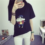 2016 Summer Women Top Funny T shirt Cute Crayon Shin Chan Cartoon Embroidery Tee Basic Harajuku Bottoming Tops Free Shipping