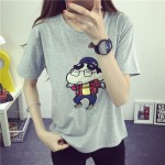 2016 Summer Women Top Funny T shirt Cute Crayon Shin Chan Cartoon Embroidery Tee Basic Harajuku Bottoming Tops Free Shipping