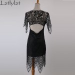 2016 Summer Womens Dresses Beach Club Evening Party Sexy Sundress Backless Black Lace Floral Crochet Short Dress Female Clothing