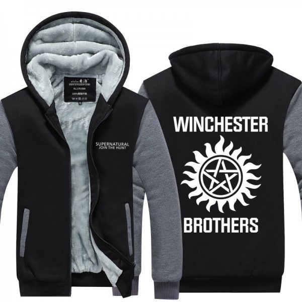 2016 TV series Supernatural Hoodies men Winter Winchester Bros Fashion Zipper Thicken Fleece Jacket