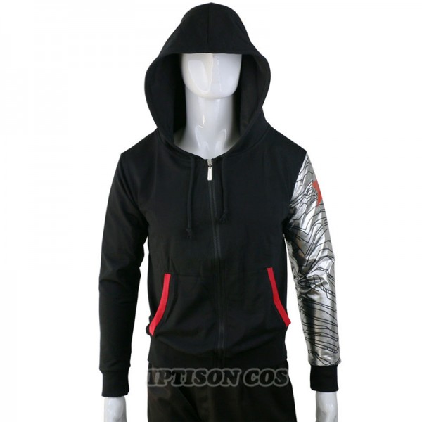 2016 Winter Soldier Arm Print Hoodie Men Autumn Winter Fashion Streetwear Black Zipper Sweatshirt Superhero Cosplay Costume S-XL