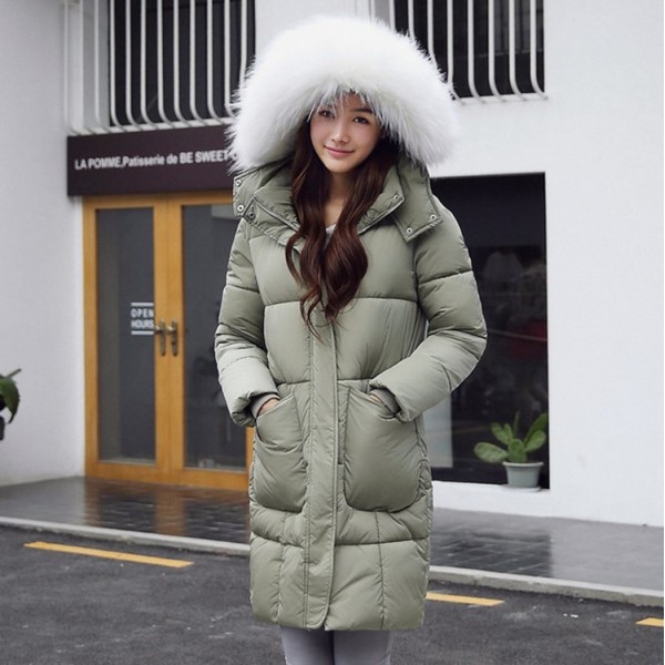 2016 Winter Thickened Hooded Jackets Female Long Coats Fur Collar Korean Style Overcoat Women Down Jacket AWC0001