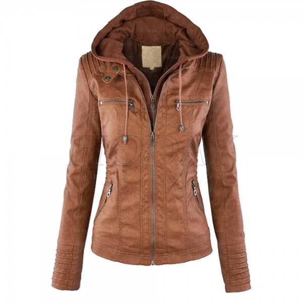 2016 Winter Women Faux Leather Jacket Coats Slim Plus Size Female PU leather Jackets Hooded Zip-up Leather Jacket Coat For Women