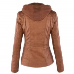 2016 Winter Women Faux Leather Jacket Coats Slim Plus Size Female PU leather Jackets Hooded Zip-up Leather Jacket Coat For Women