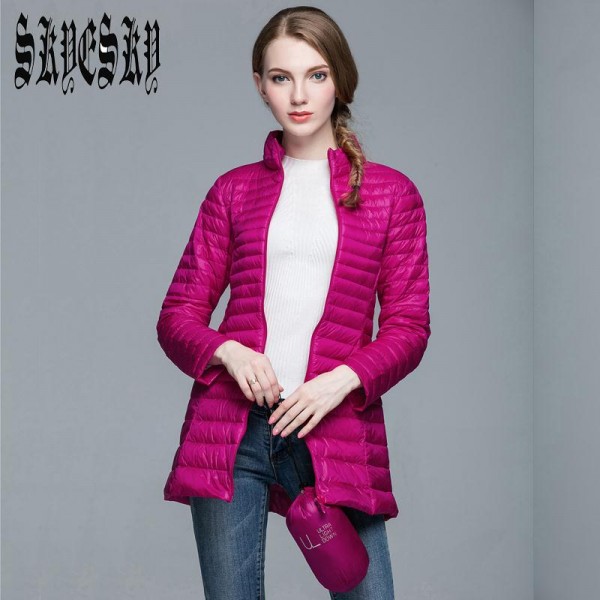 2016 Winter Women Long Down Jackets Fashion Ultra Light White Duck Down Coat stand Down Parkas For Women XXXL Plus Size