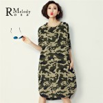 2016 Women Summer Knitter Dress  European Style Camouflage Printing Women Short Sleeve Shirts Dress for Women(R.Melody TYW049)