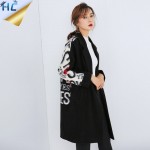 2016 Women Wool Coat Letter Printing Long Winter Woolen coats Red Black Fashion Casual Wool Peacoats