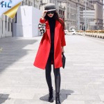 2016 Women Wool Coat Letter Printing Long Winter Woolen coats Red Black Fashion Casual Wool Peacoats